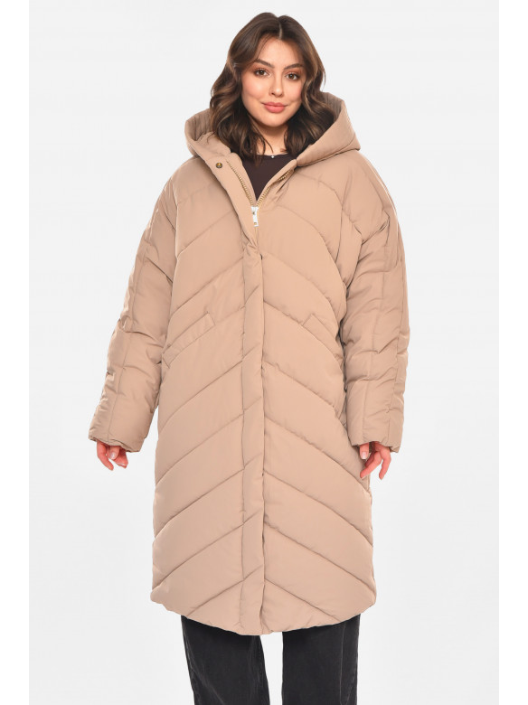 Куртка женская удлиненная зима бежевого цвета 9081 212552C