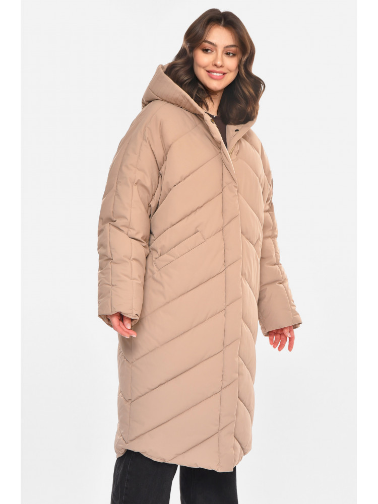 Куртка женская удлиненная зима бежевого цвета 9081 212552C