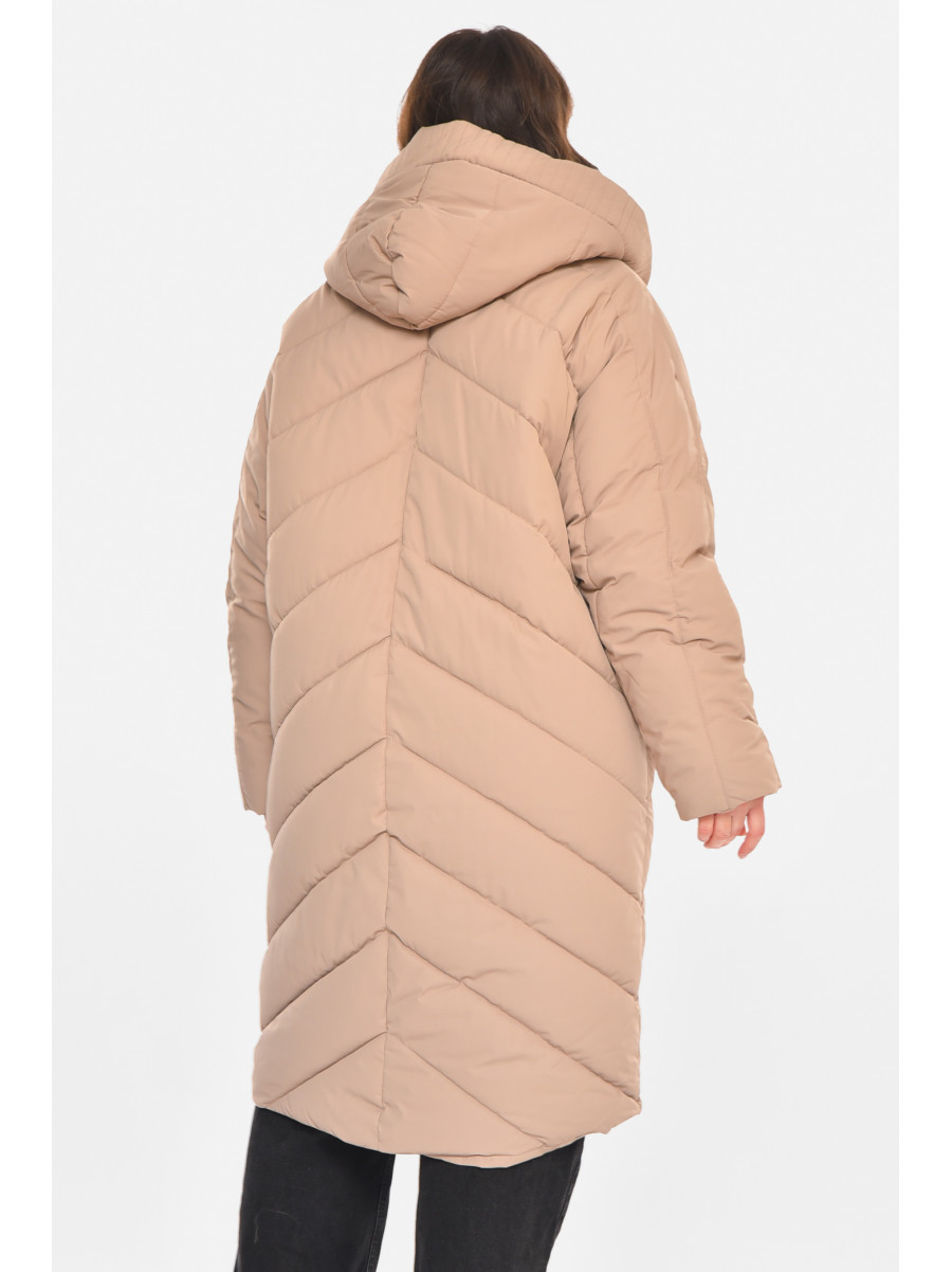 Куртка женская удлиненная зима бежевого цвета 9081 212552C