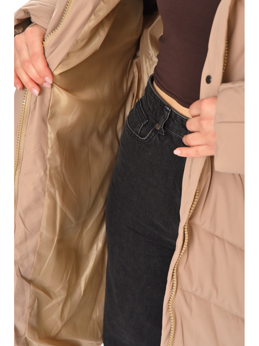 Куртка женская удлиненная зима бежевого цвета 9081 212552C