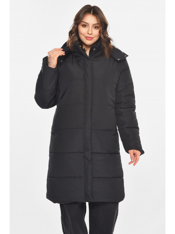Куртка женская удлиненная зима черного цвета 8869 212553C
