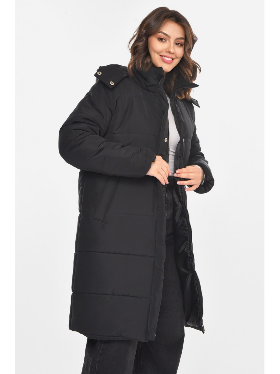 Куртка женская удлиненная зима черного цвета 8869 212553C
