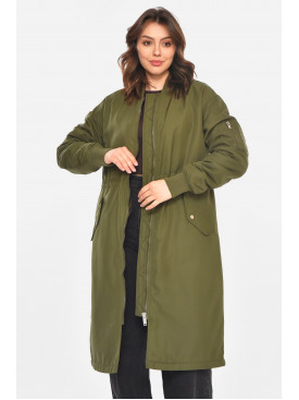 Куртка-парка женская однотонная цвета хаки 212554C Куртка-парка женская однотонная цвета хаки 212554C