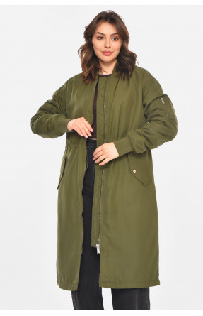 Куртка-парка женская однотонная цвета хаки 212554C Куртка-парка женская однотонная цвета хаки 212554C