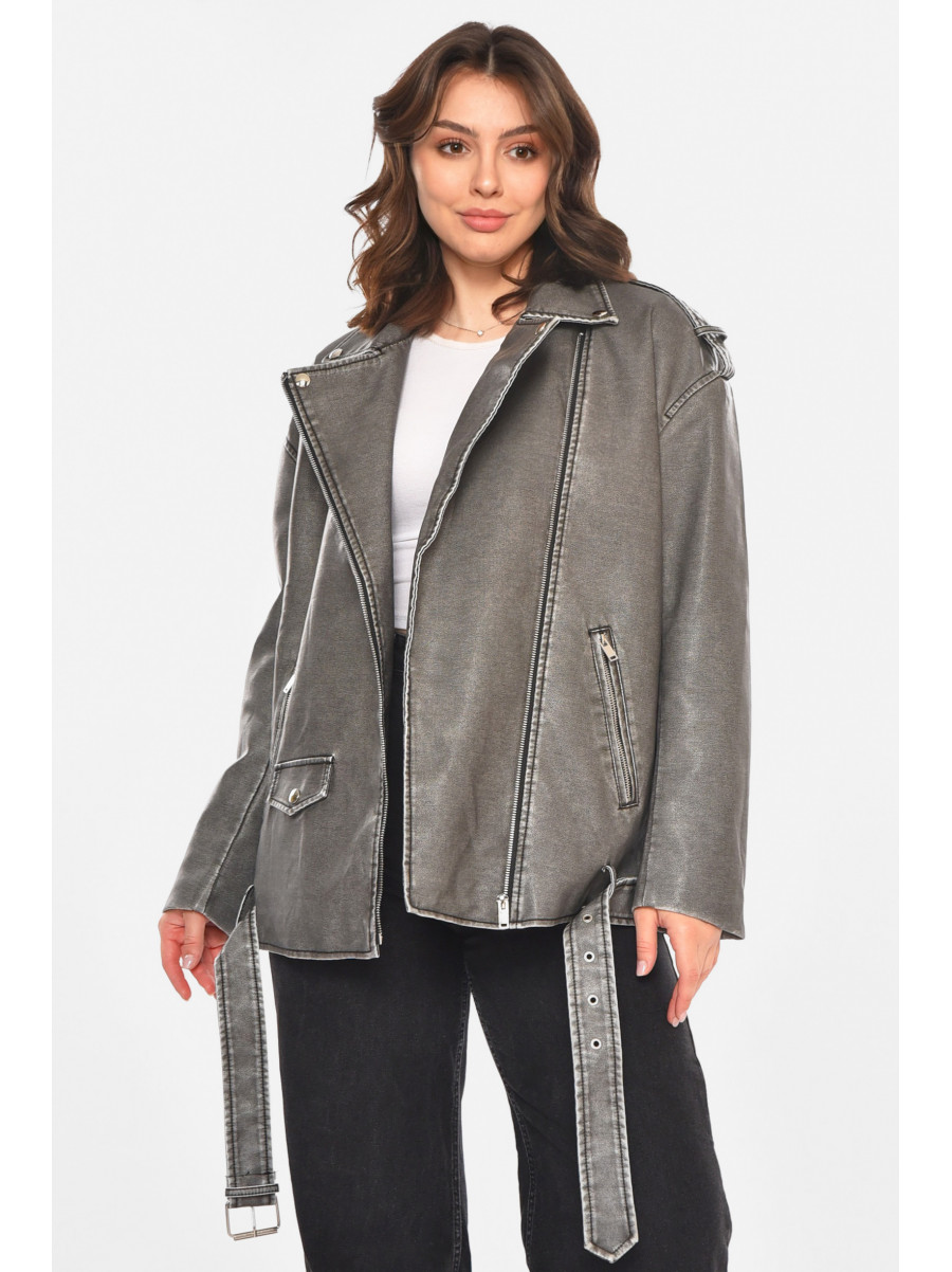 Куртка-косуха женская из экокожи серого цвета 2375 212556C