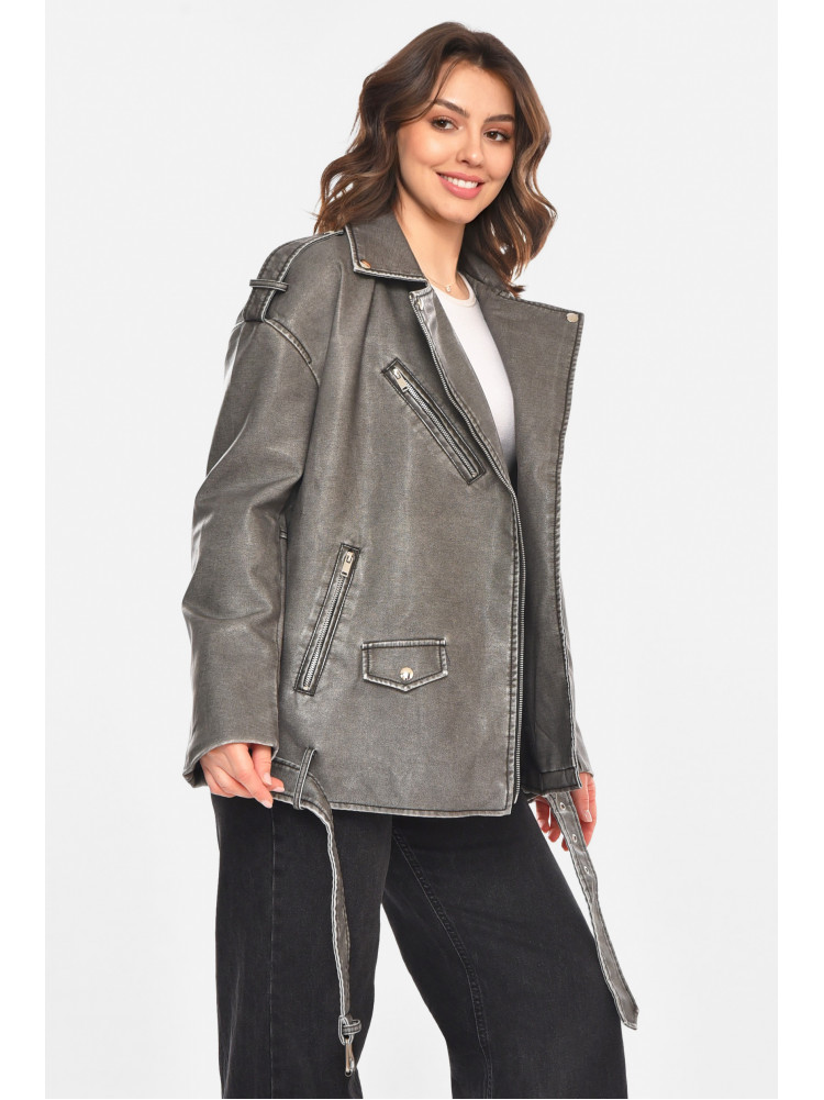 Куртка-косуха женская из экокожи серого цвета 2375 212556C