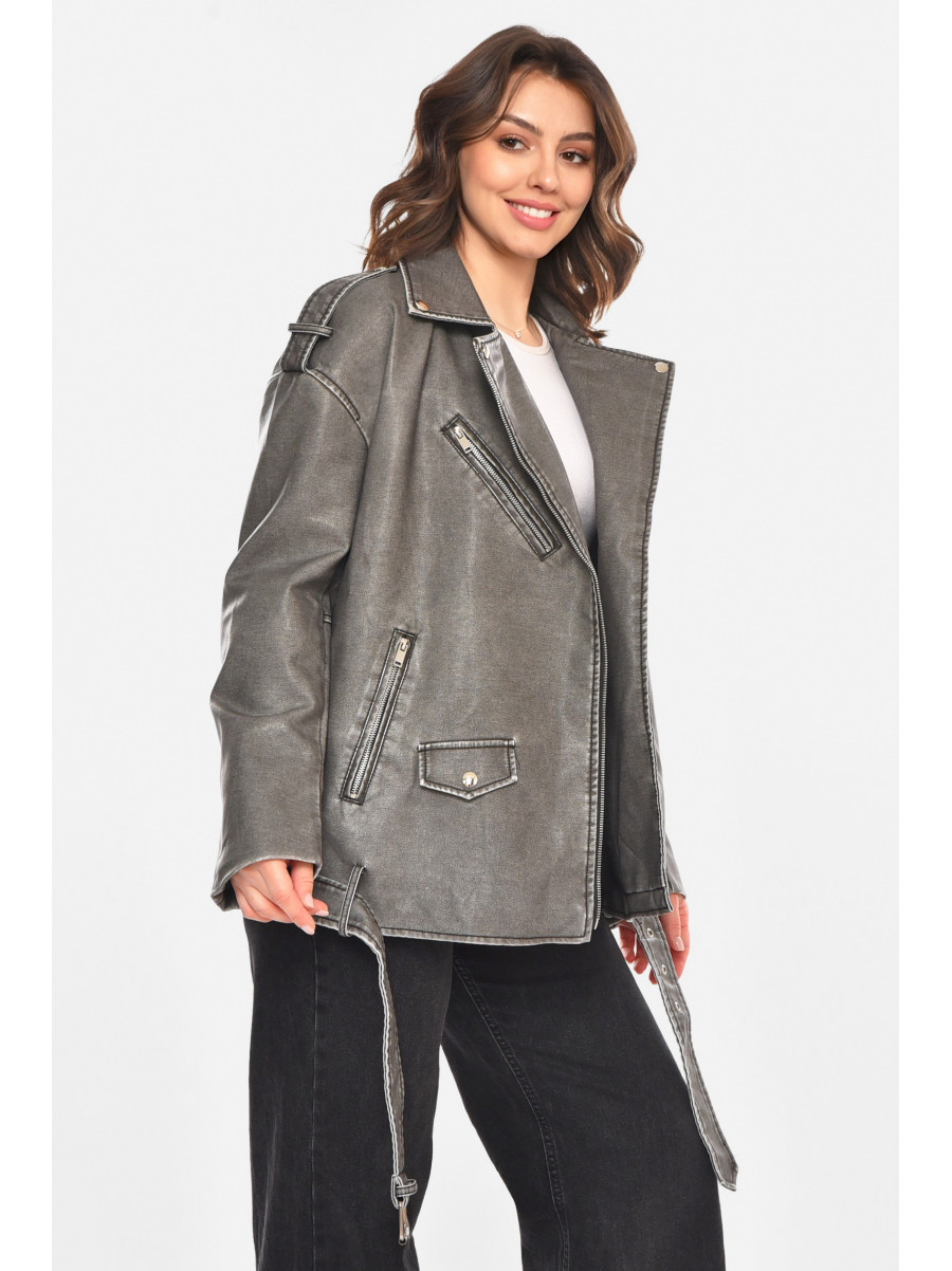 Куртка-косуха женская из экокожи серого цвета 2375 212556C