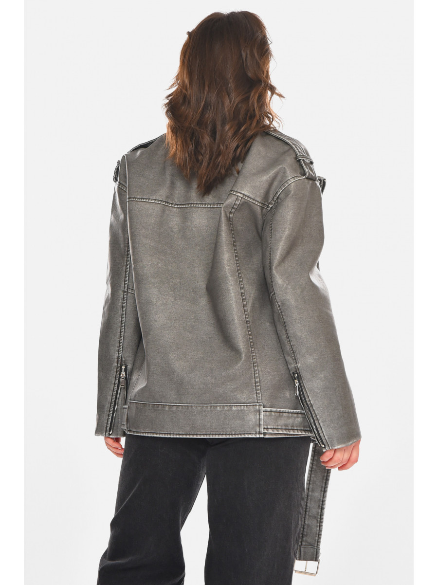 Куртка-косуха женская из экокожи серого цвета 2375 212556C