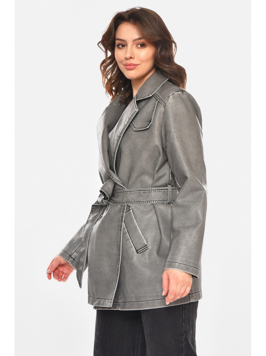 Куртка-косуха жіноча з екошкіри сірого кольору 3538 212558C