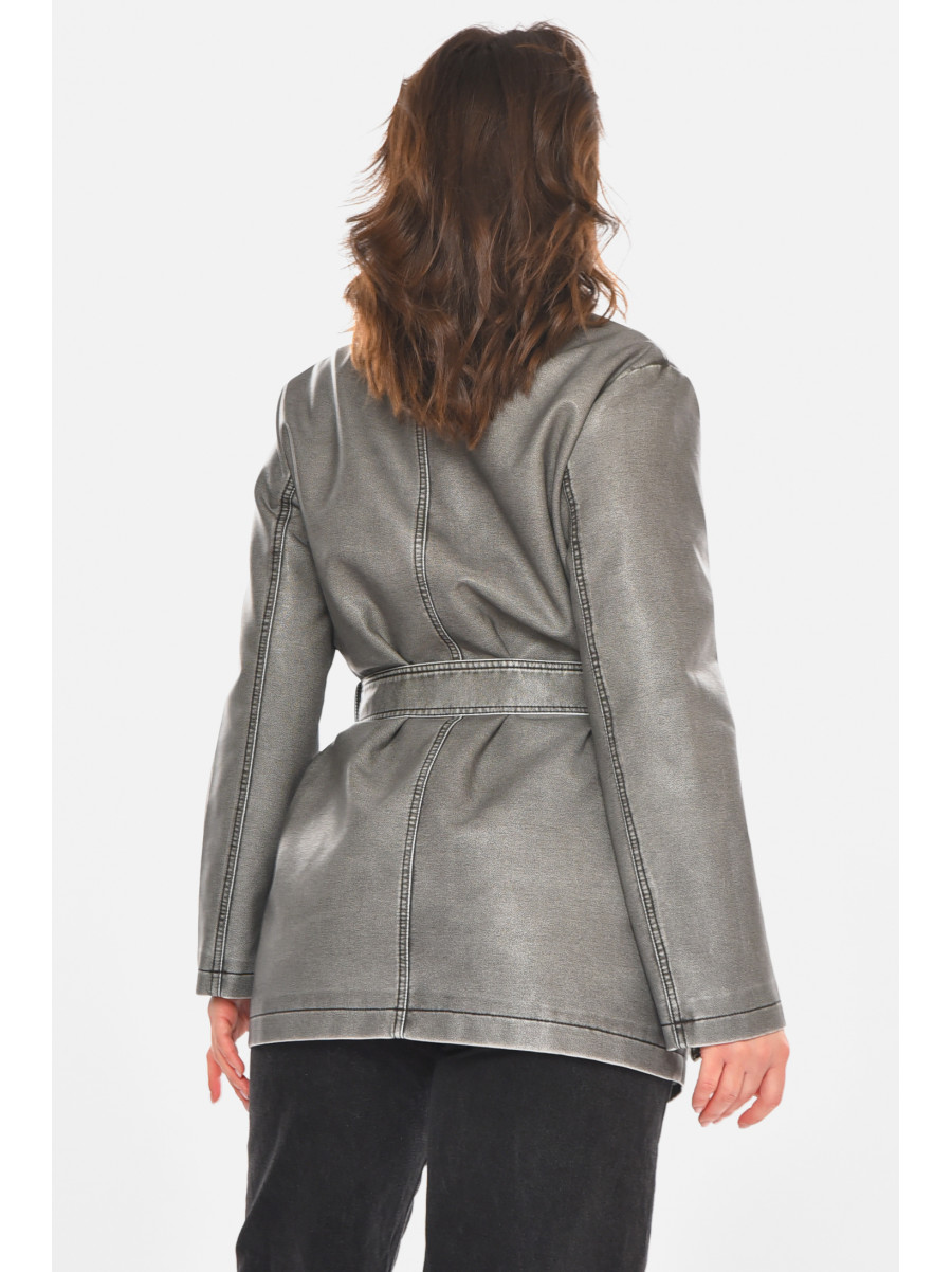 Куртка-косуха жіноча з екошкіри сірого кольору 3538 212558C