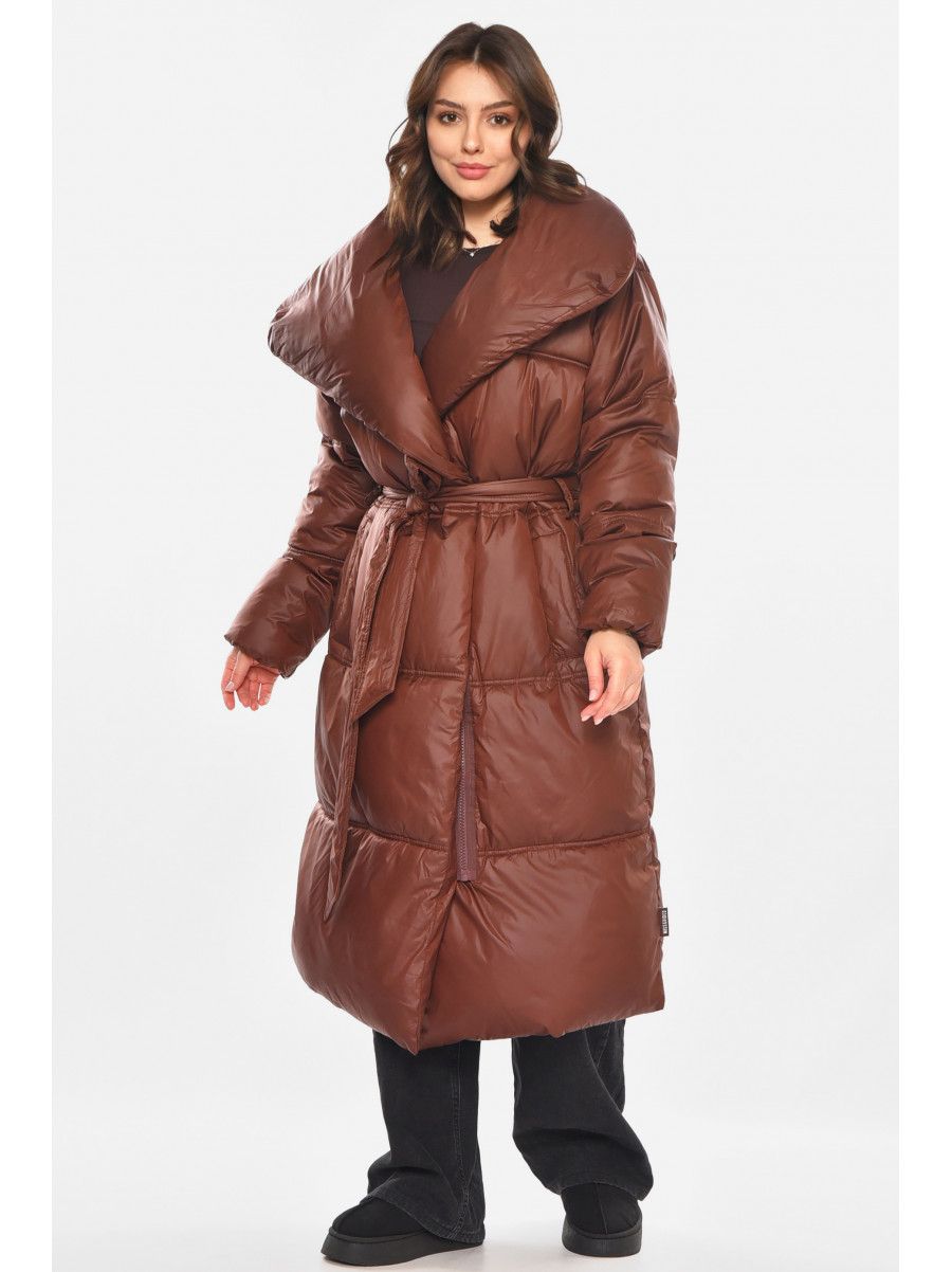 Куртка жіноча подовжена єврозима темно-коричневого кольору 212562C