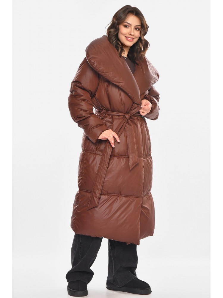 Куртка жіноча подовжена єврозима темно-коричневого кольору 212562C