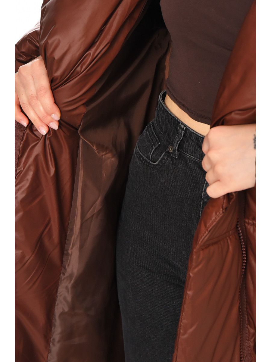 Куртка жіноча подовжена єврозима темно-коричневого кольору 212562C