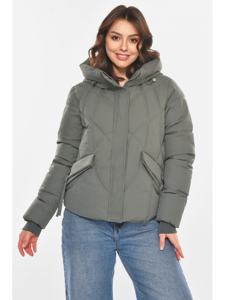 Куртка жіноча демісезонна темно-сірого кольору 212566C