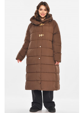 Куртка женская удлиненная еврозима шоколадного цвета 212571C