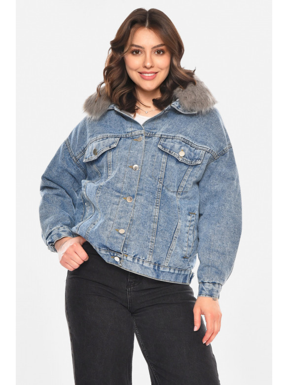 Куртка жіноча демісезонна джинсова синього кольору 212574C