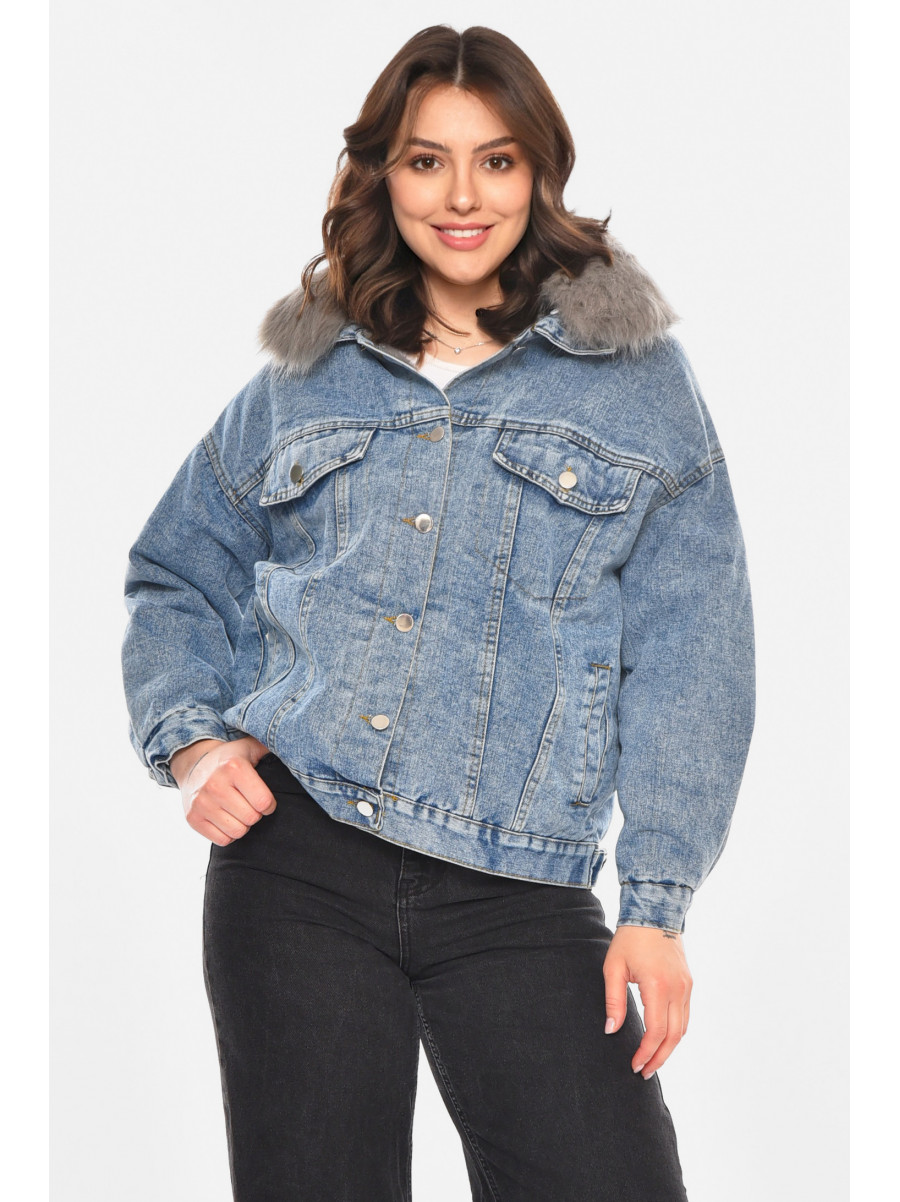 Куртка жіноча демісезонна джинсова синього кольору 212574C