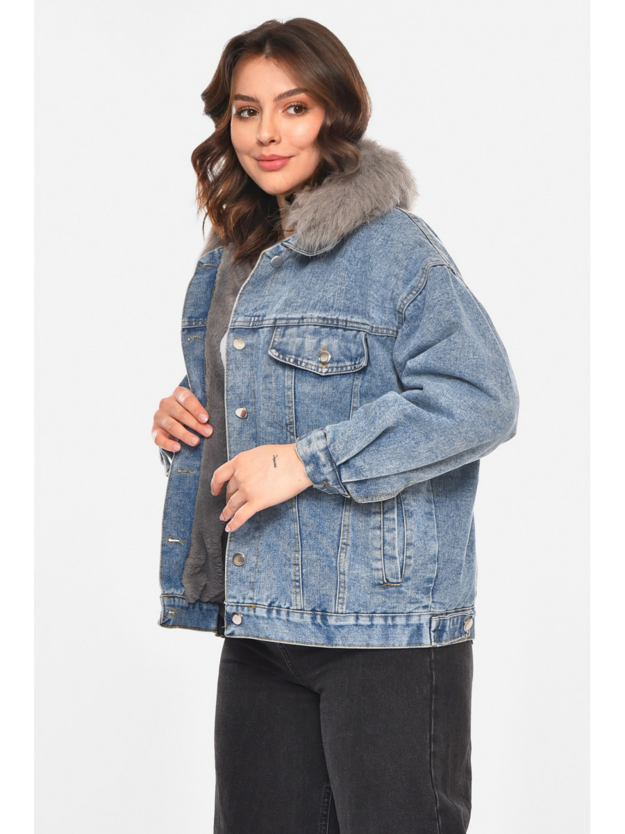 Куртка жіноча демісезонна джинсова синього кольору 212574C