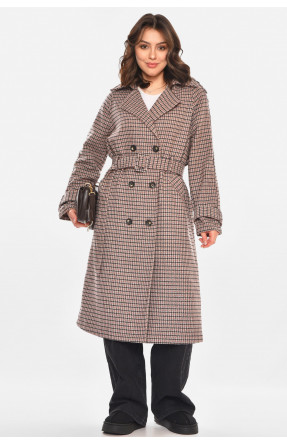 Пальто жіноче бежевого кольору з принтом 212581C Пальто жіноче бежевого кольору з принтом 212581C