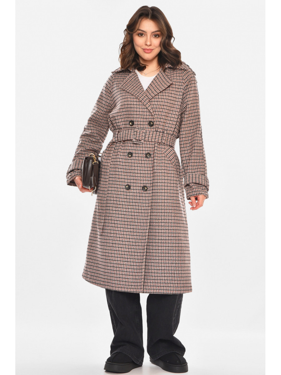 Пальто жіноче бежевого кольору з принтом 212581C