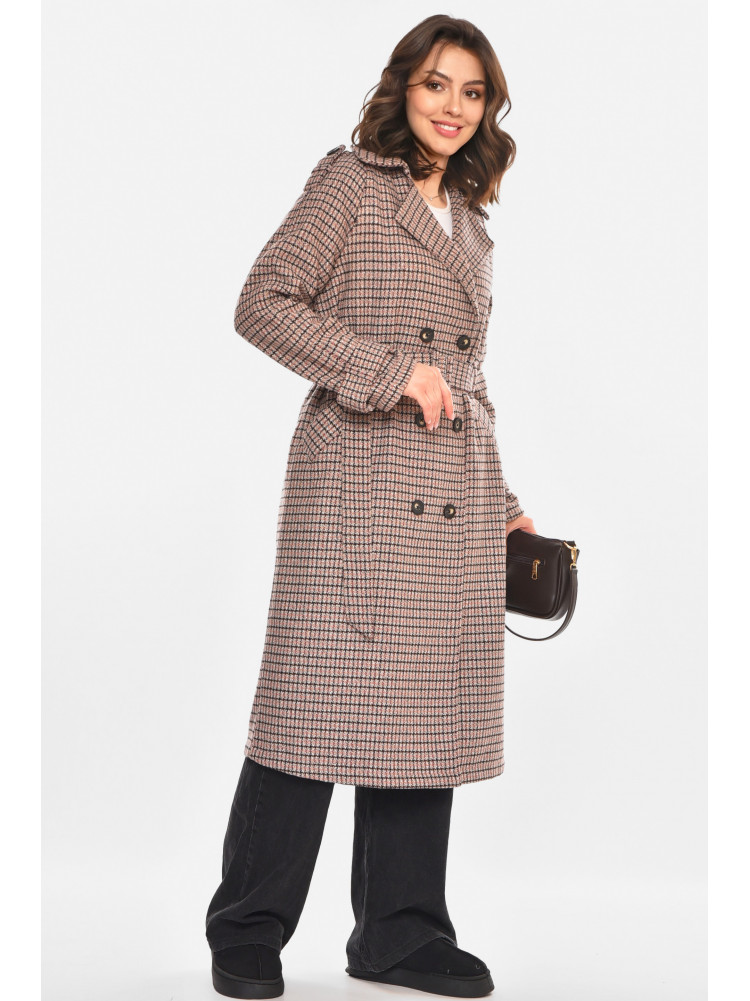 Пальто жіноче бежевого кольору з принтом 212581C