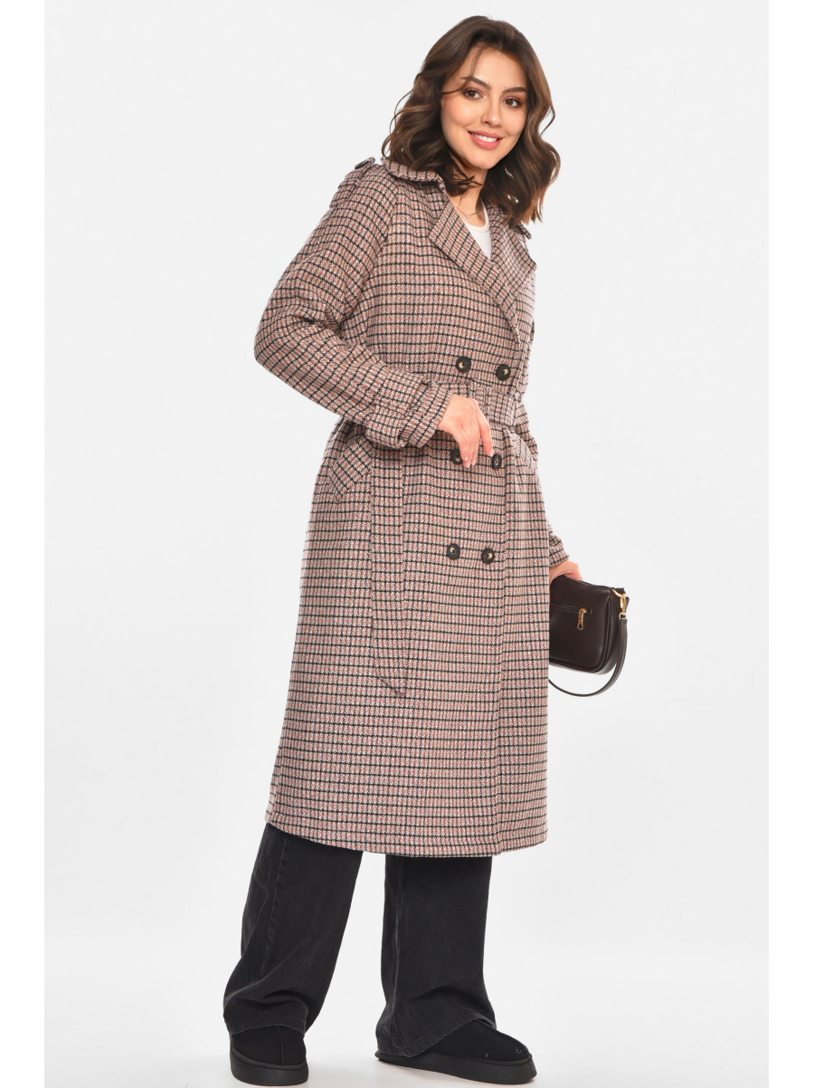 Пальто жіноче бежевого кольору з принтом 212581C