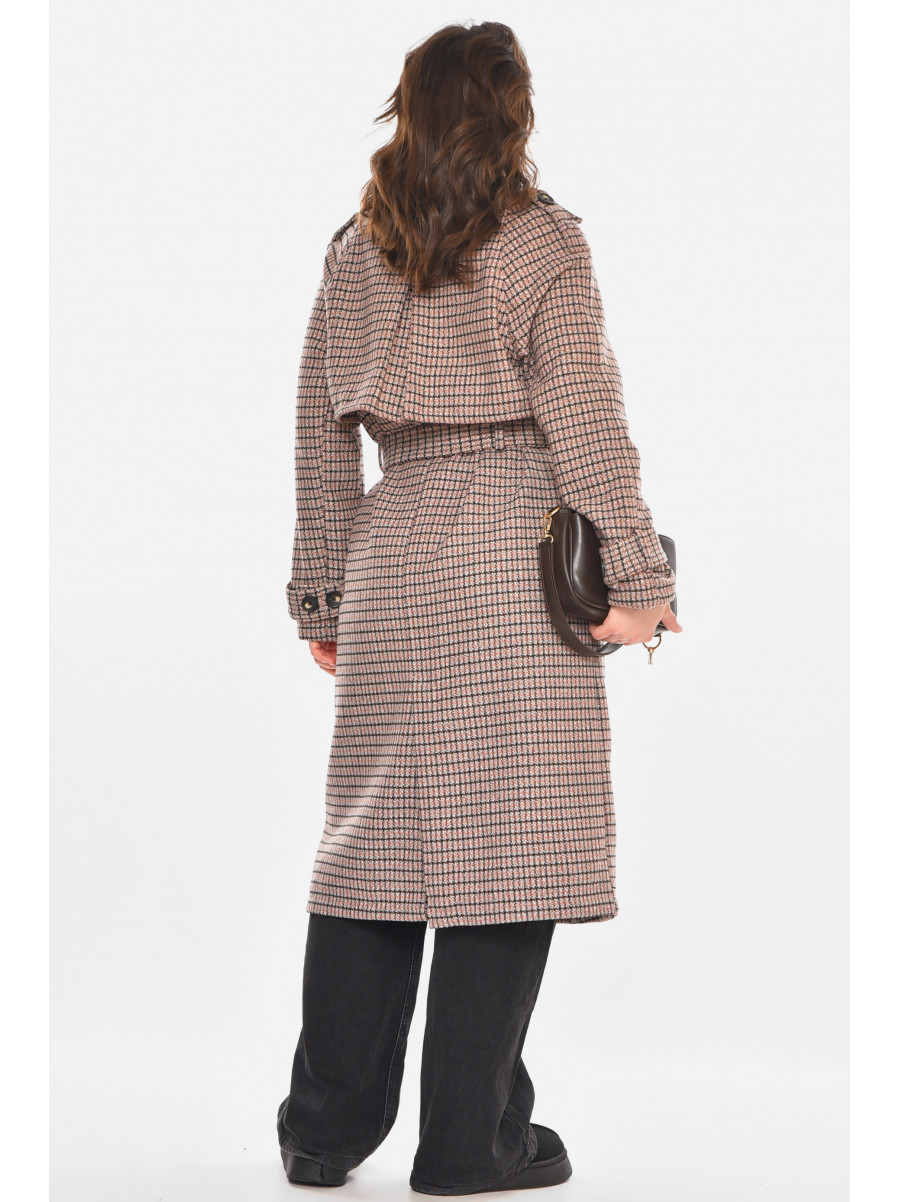 Пальто жіноче бежевого кольору з принтом 212581C