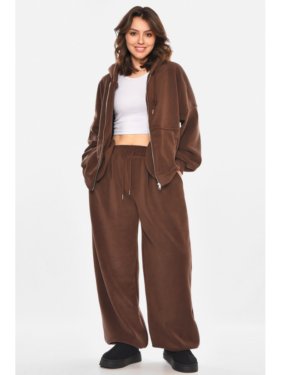 Костюм женский на флисе однотонный шоколадного цвета 82996 212582C
