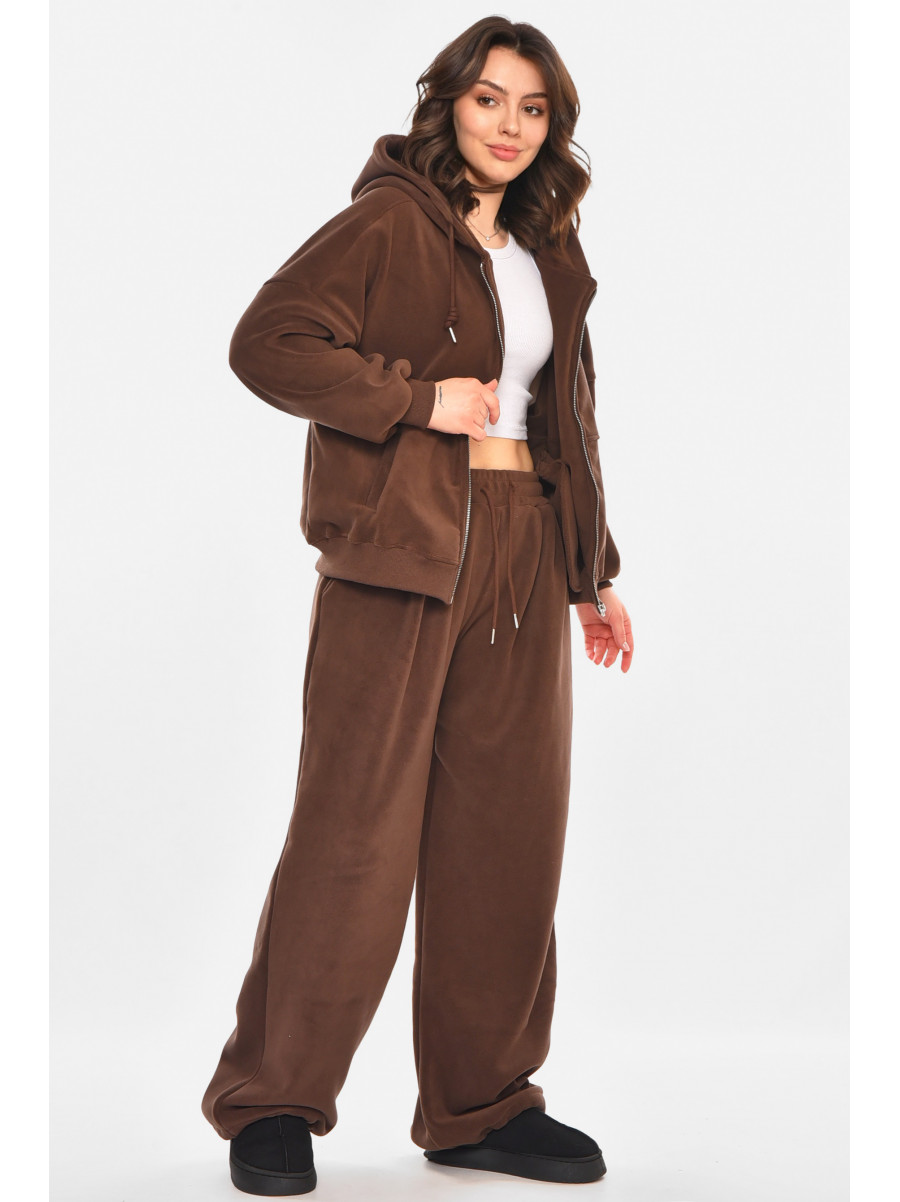 Костюм женский на флисе однотонный шоколадного цвета 82996 212582C