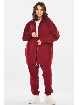 Спортивный костюм женский на флисе бордового цвета 212585C Спортивный костюм женский на флисе бордового цвета 212585C