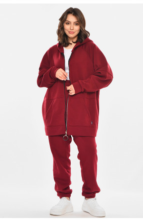 Спортивный костюм женский на флисе бордового цвета 212585C