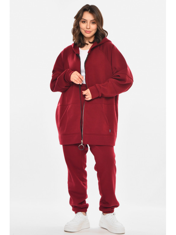 Спортивный костюм женский на флисе бордового цвета 212585C
