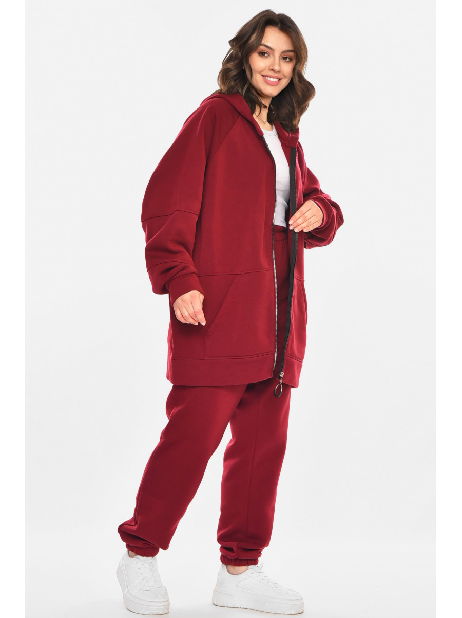 Спортивный костюм женский на флисе бордового цвета 212585C