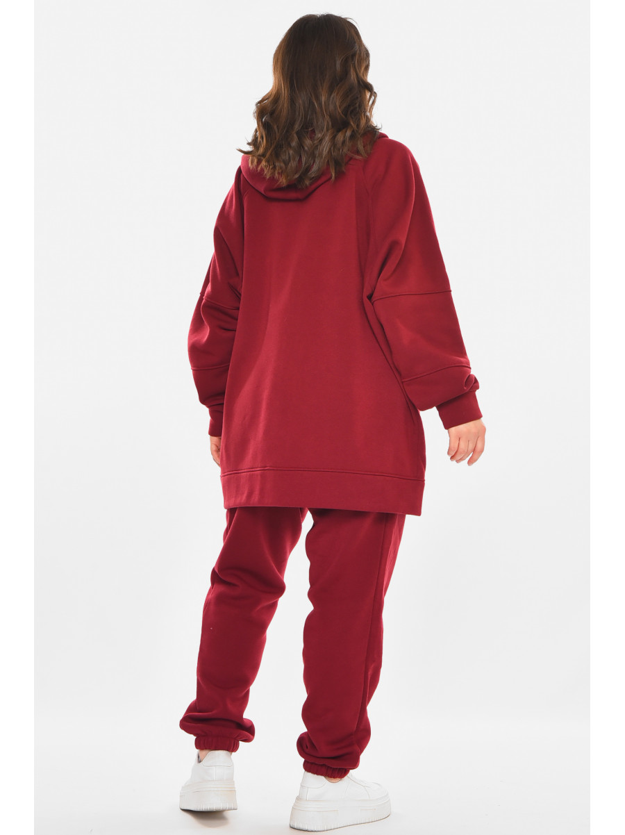 Спортивный костюм женский на флисе бордового цвета 212585C