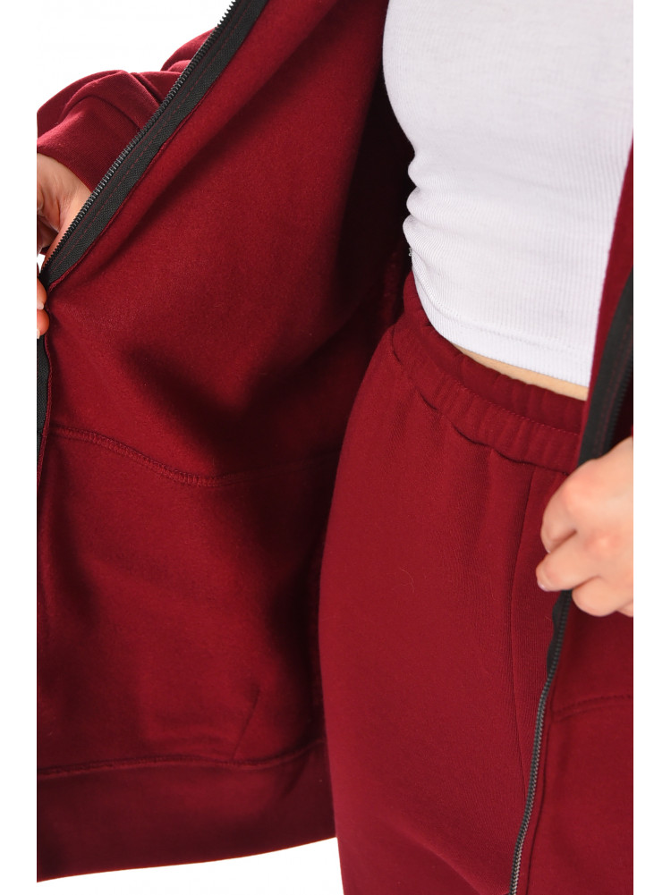 Спортивный костюм женский на флисе бордового цвета 212585C