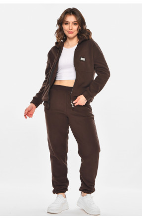Костюм жіночий на флісі однотонний темно-коричневого кольору 212586C