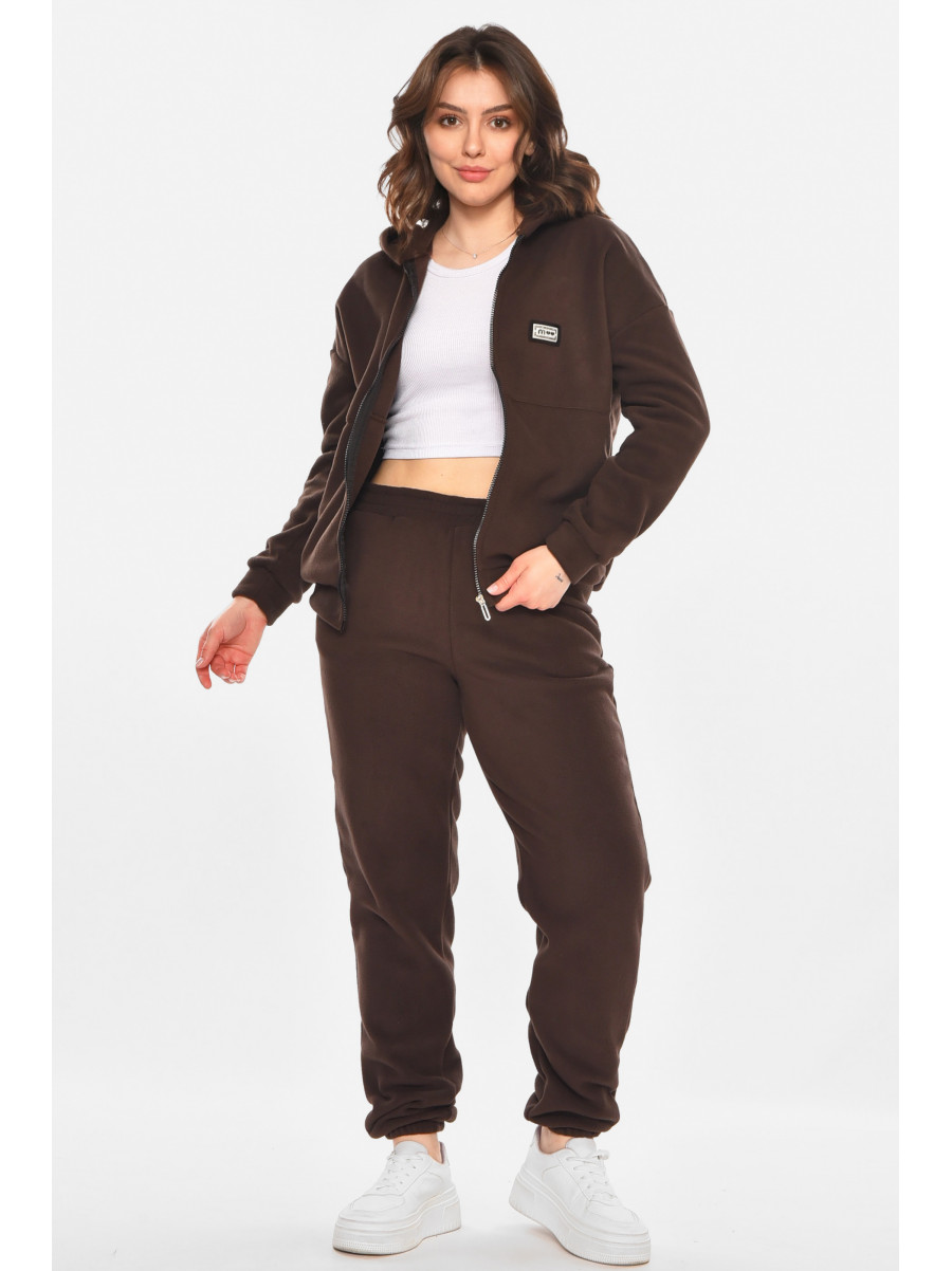 Костюм женский на флисе однотонный тёмно-коричневого цвета 212586C