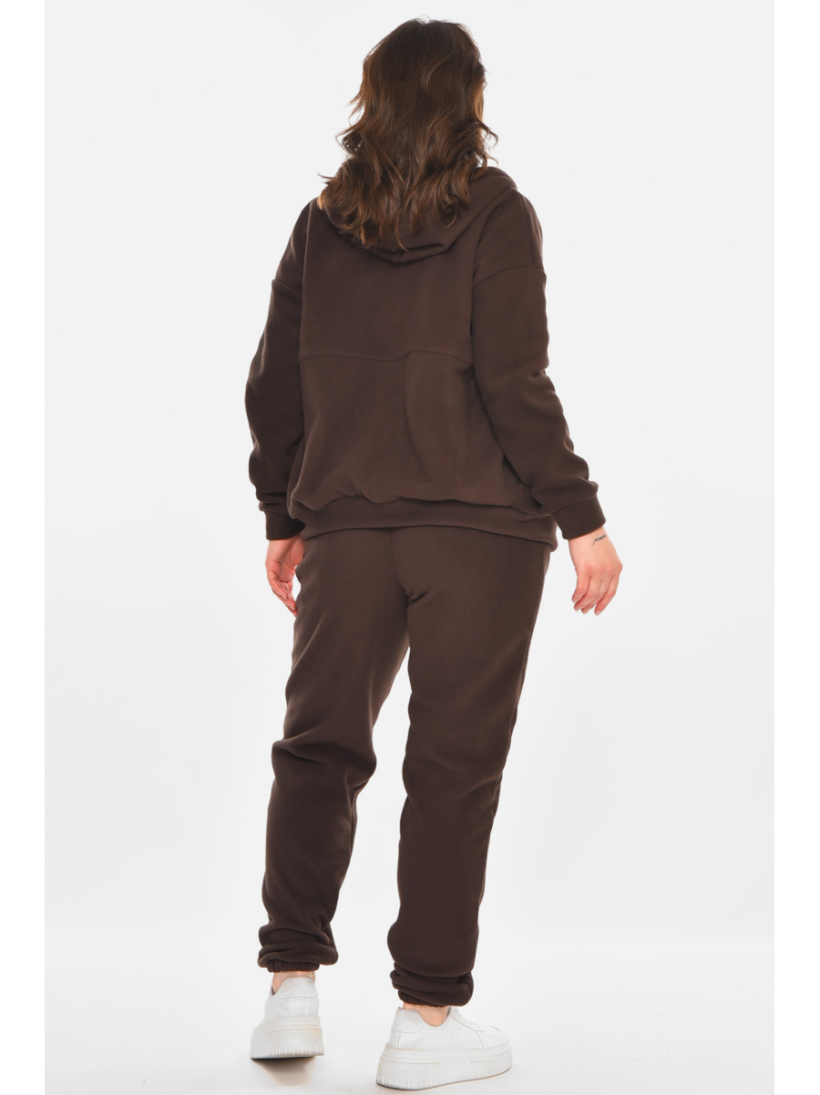 Костюм женский на флисе однотонный тёмно-коричневого цвета 212586C