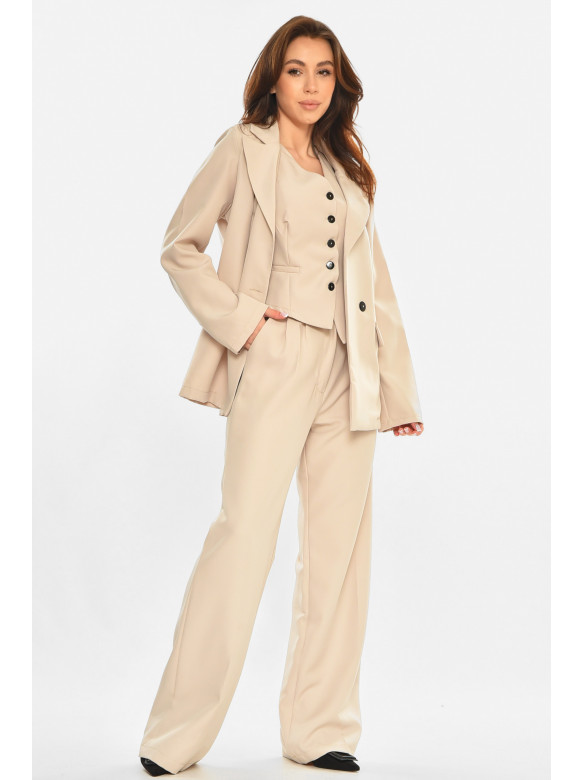 Костюм женский тройка однотонный бежевого цвета 5878 212588C