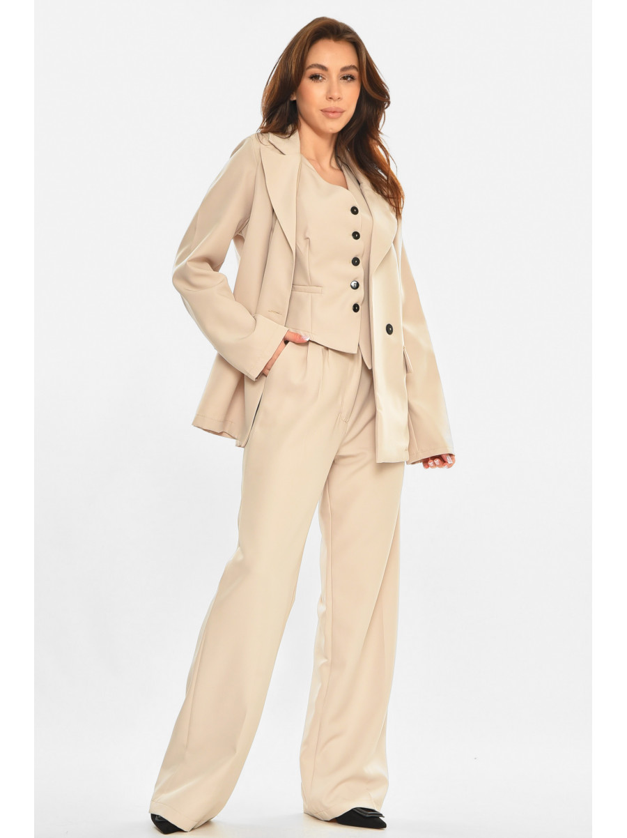 Костюм женский тройка однотонный бежевого цвета 5878 212588C