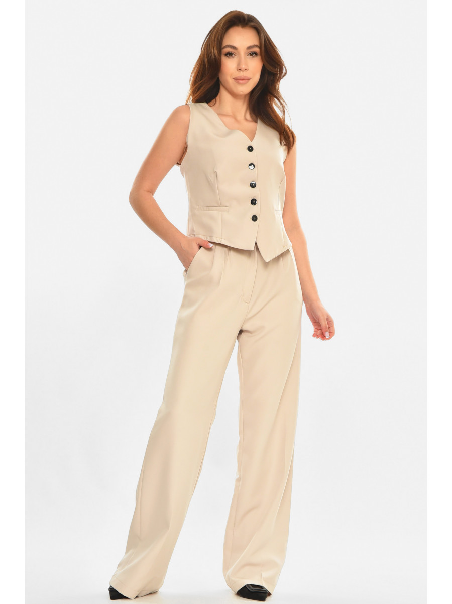 Костюм женский тройка однотонный бежевого цвета 5878 212588C