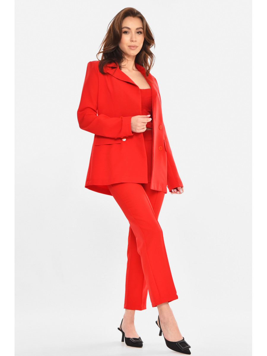 Костюм женский тройка однотонный красного цвета 212589C