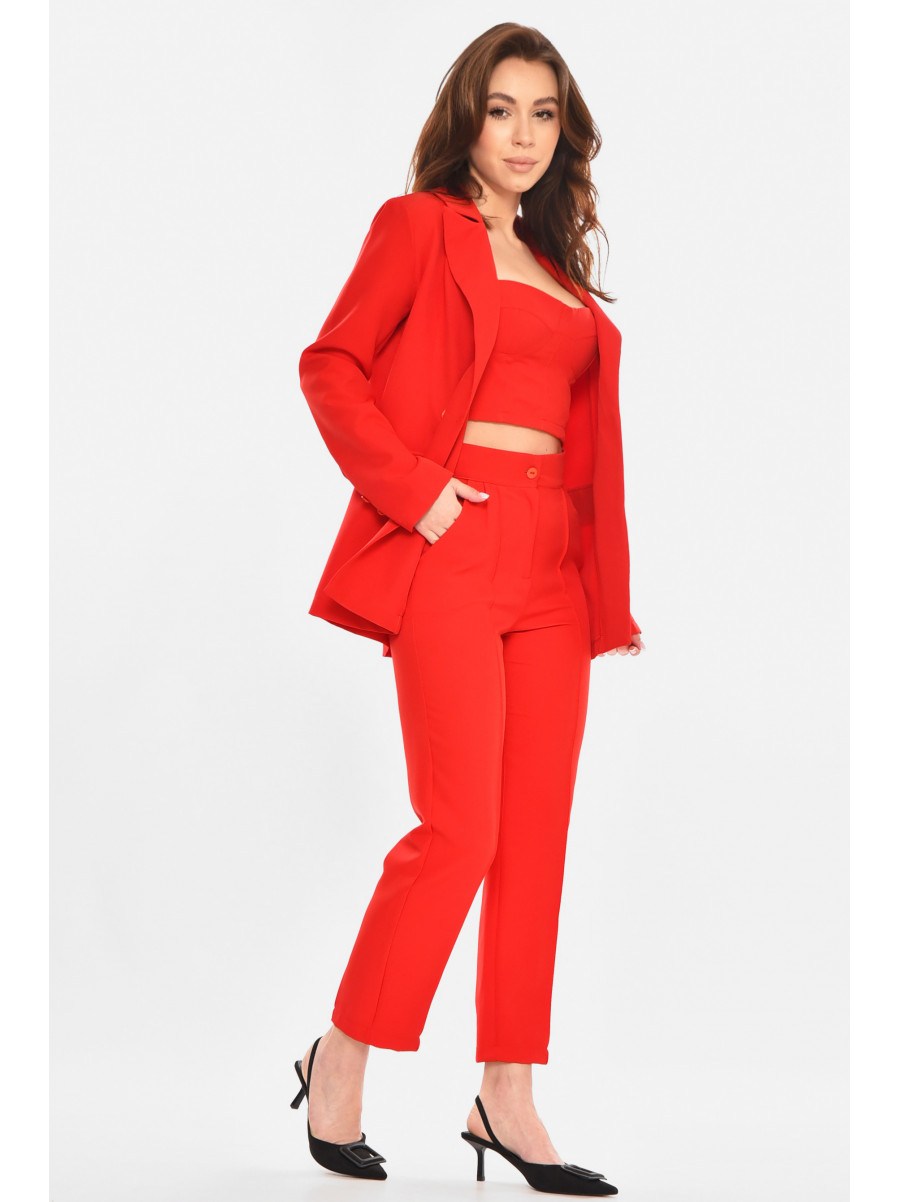 Костюм женский тройка однотонный красного цвета 212589C