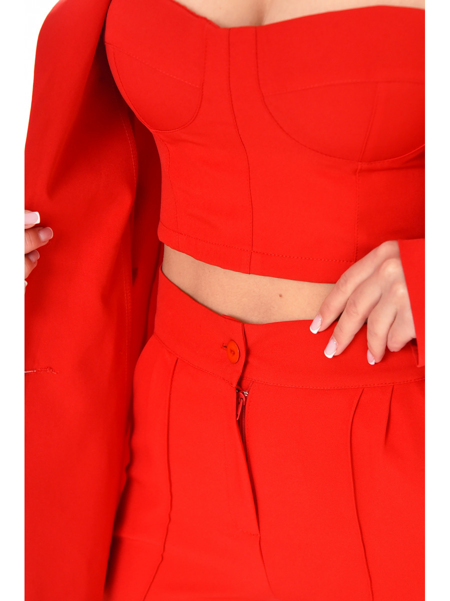 Костюм женский тройка однотонный красного цвета 212589C