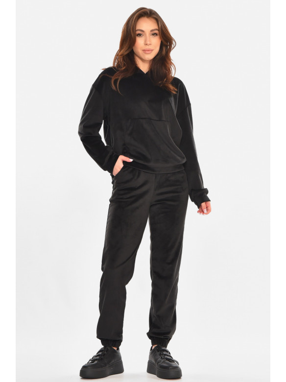Спортивний костюм жіночий велюровий чорного кольору 212597C