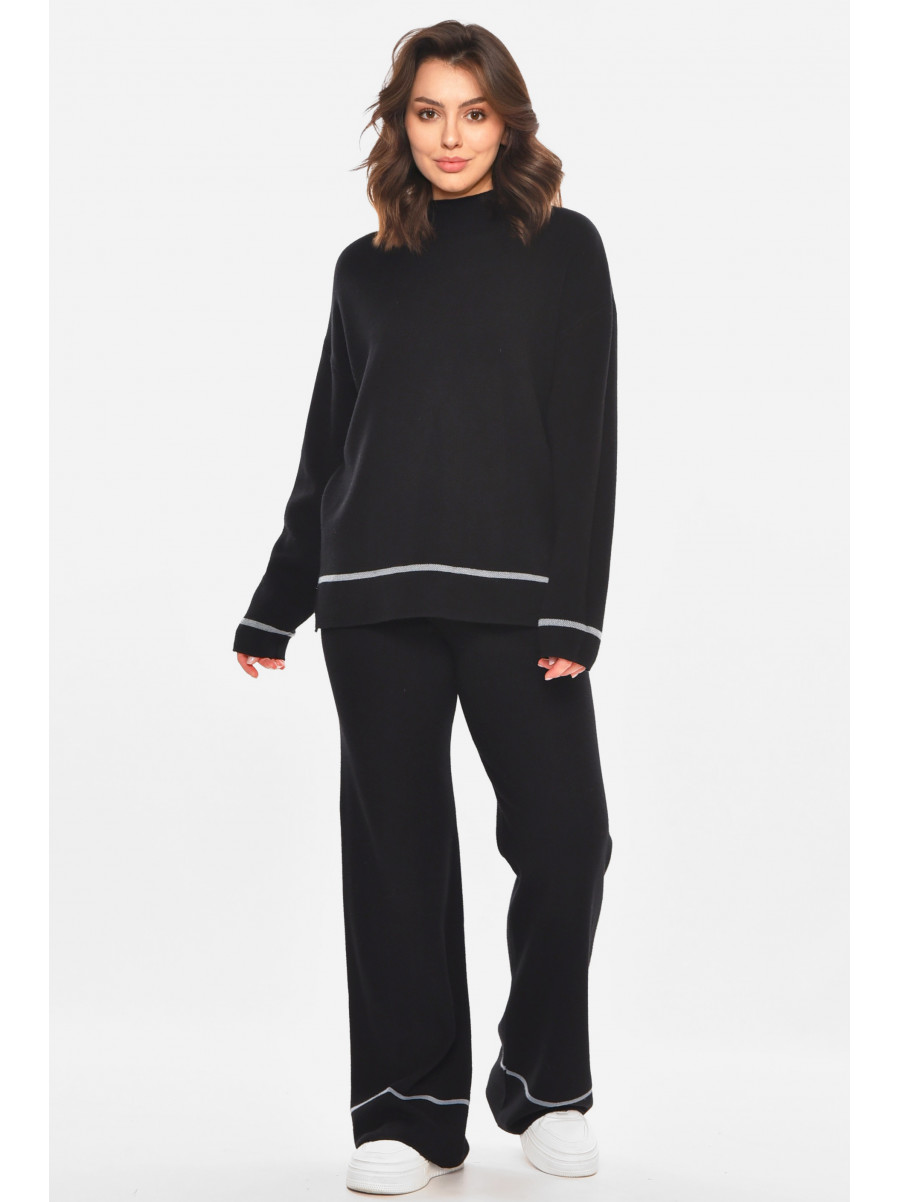 Костюм женский однотонный кашемировый черного цвета 212600C