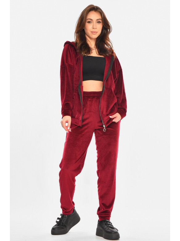 Спортивний костюм жіночий велюровий бордового кольору 212602C