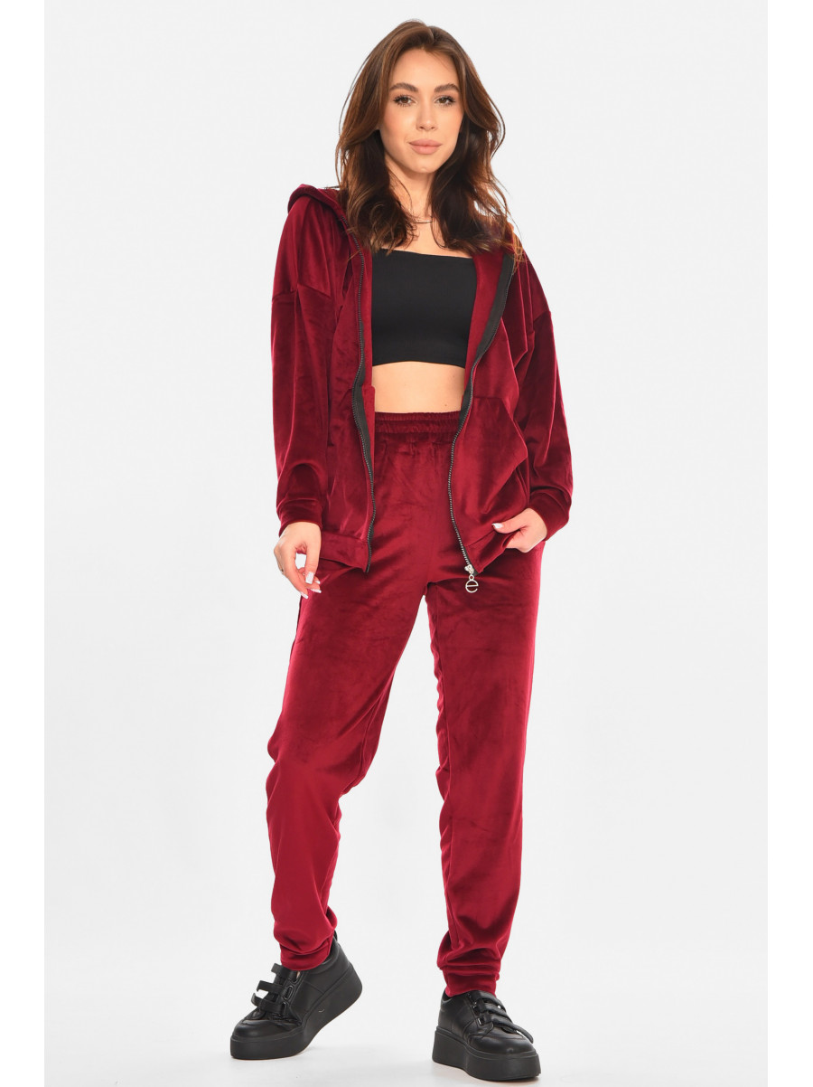Спортивний костюм жіночий велюровий бордового кольору 212602C
