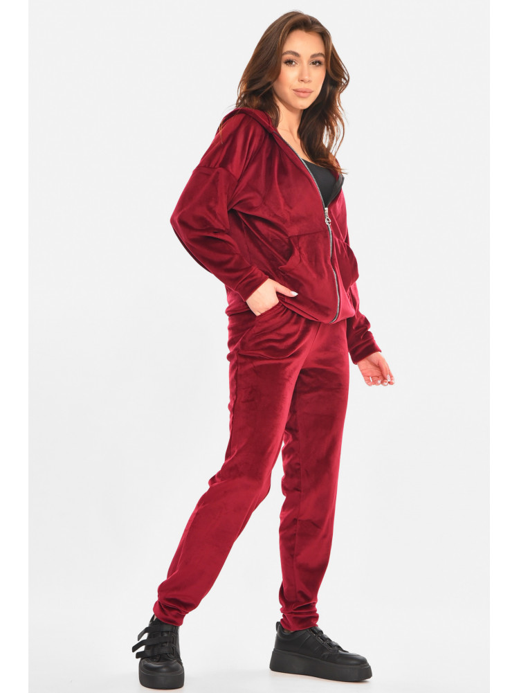 Спортивний костюм жіночий велюровий бордового кольору 212602C