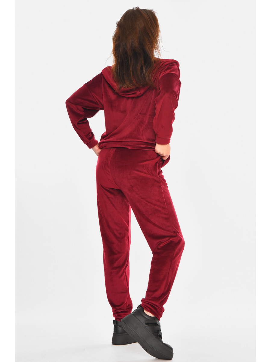 Спортивний костюм жіночий велюровий бордового кольору 212602C
